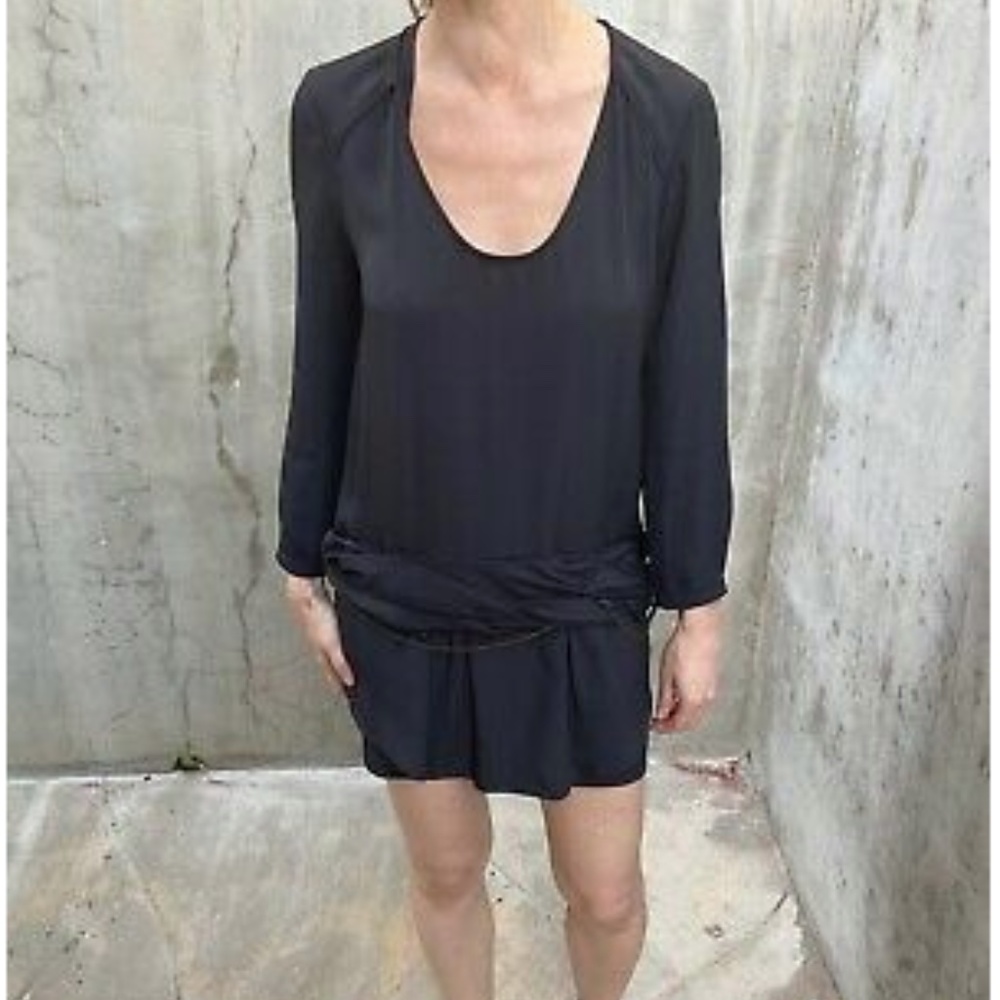 IRO Black Smocked Draped Scoop Neck Mini Dress S 2